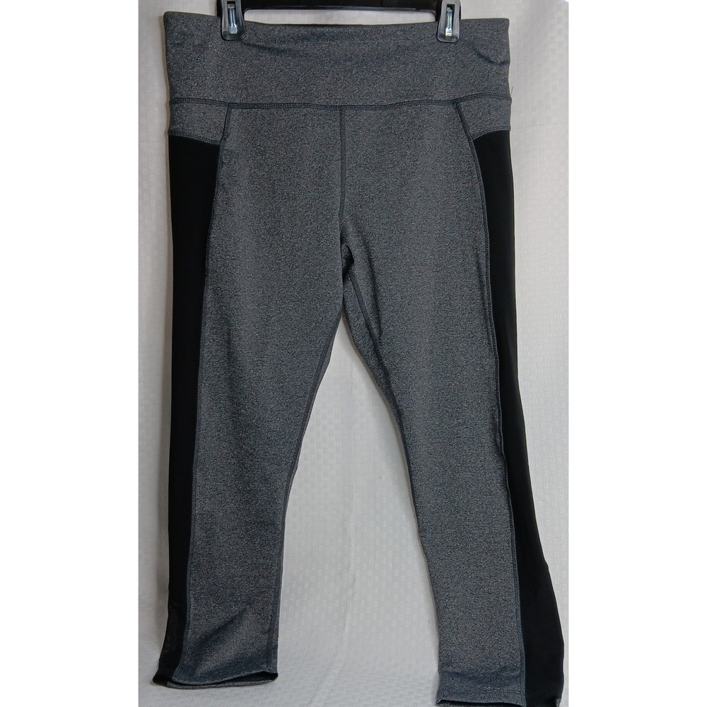 AVIA Ladies Size XL 16-18 Capri Cropped Leggings Mesh Ankle Athleisure GreyBlack